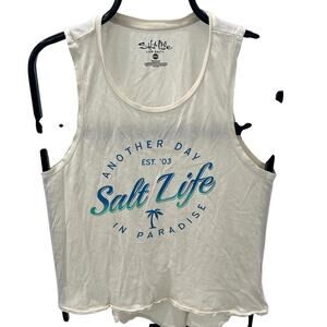 Salt Life Women’s "Another Day in Paradise" Flowy Crop Tank Top - White - Medium